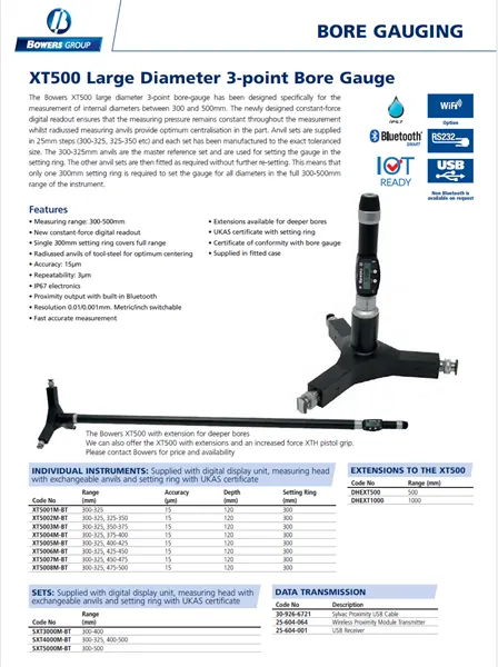 XT500 Large Diameter 3-point Bore Gauge